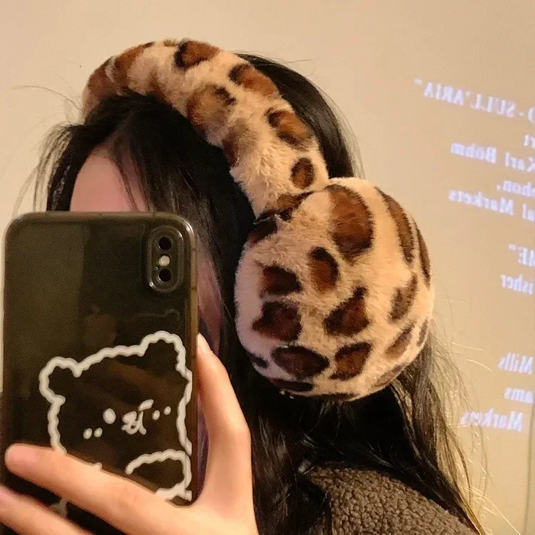 Leopard Earmuffs Plush Earmuffs Winter Warm Foldable Earplugs Cold Protection Women Ear Cover Cycling Anti-freezing Accessories