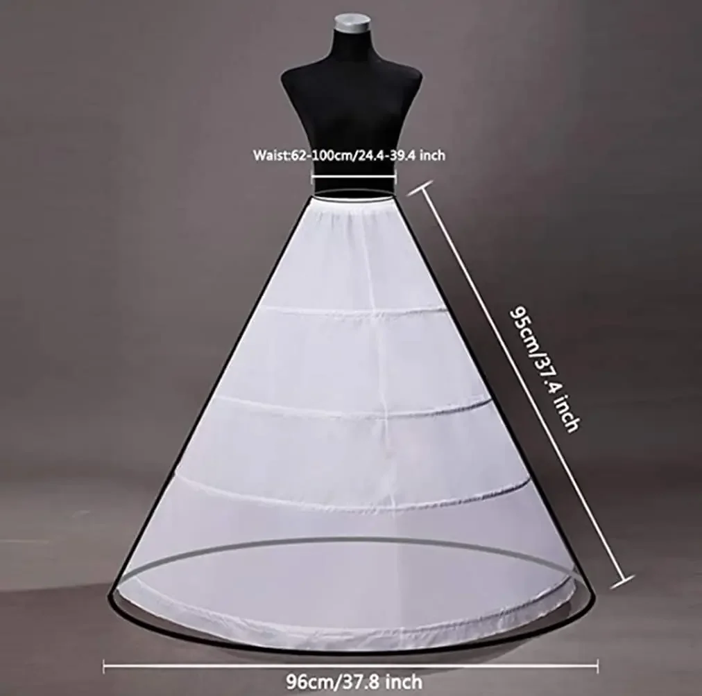 Women's 4 Hoop Petticoat A-line Floor Length Underskirt Crinoline for Wedding Ball Gown Bridal Dress White 2024