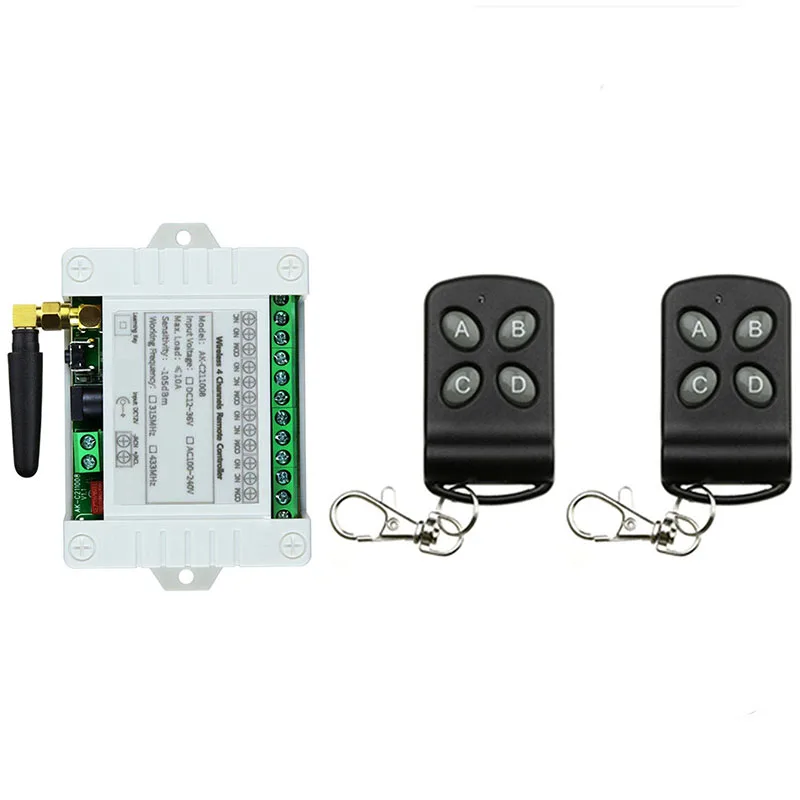 Universal Wireless Remote Control DC 12V 24V 36V 4CH 10A Relay Receiver Module RF Switch Remote Control For Gate Garage Opener