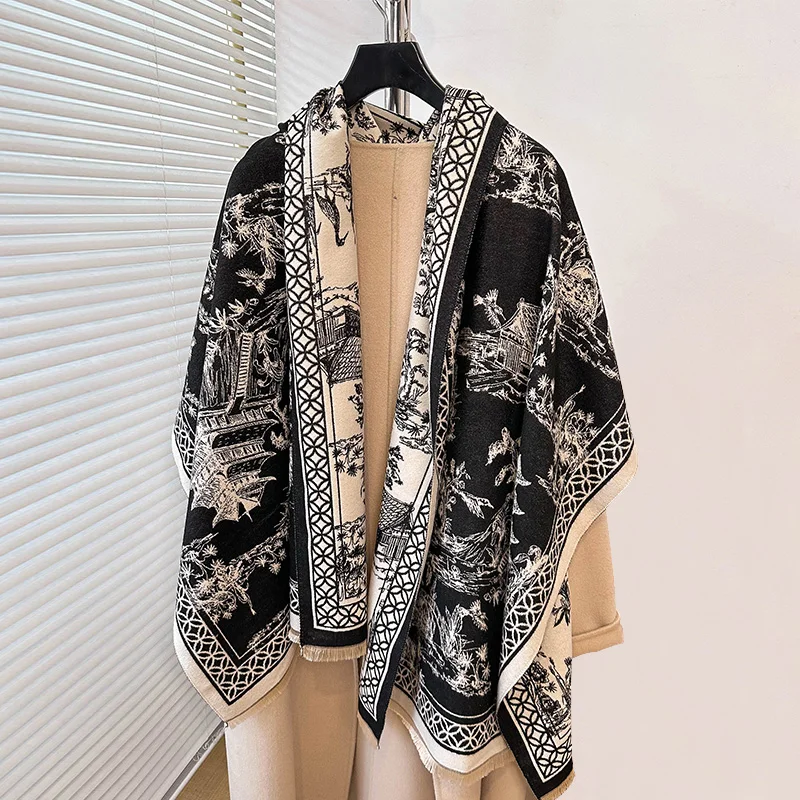 

Brand high-end luxury imitation cashmere warm scarf thickened 2024 autumn and winter new shawl Foulard Bufanda elegant flowers