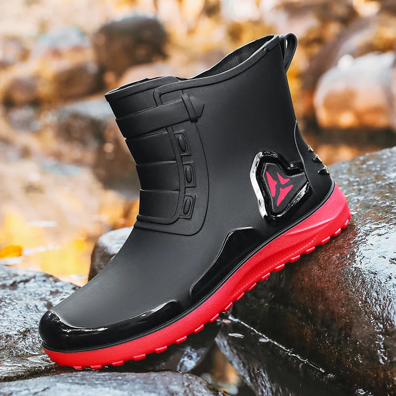 Men's casual rain boots four seasons waterproof non-slip soft sole outdoor wading fishing water shoes kitchen car wash rain shoe