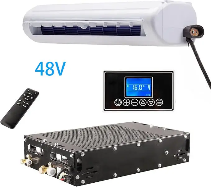 48V Air Conditioner, Ultra-thin Bottom RV AC Unit/Silent DC Air Conditioner for Campers, Trailers, Construction Vehicles