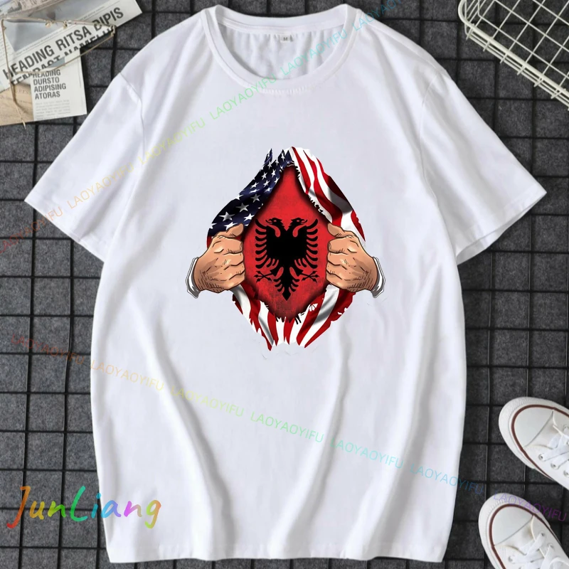 Albanian Flag Hero Men Albanian Eagle Amazing Tee Short Sleeve Mens Clothing 100% Cotton Unisex T-shirt Harajuku Men's Shirts