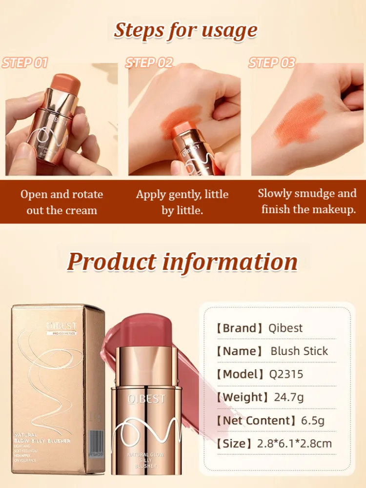 Blush Stick Gezicht Verhelderende Make-Up 3-In-1 Ogen Wang En Lip Tint Waterdichte Langdurige Blush Crème Multifunctionele Cosmetica