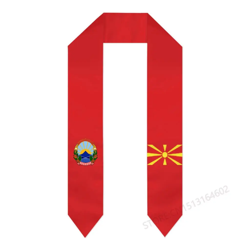 Custom Name Or Logo North Macedonia Flag Scarf Graduation Stole Sash International Study Abroad Class of 2023 Shawl