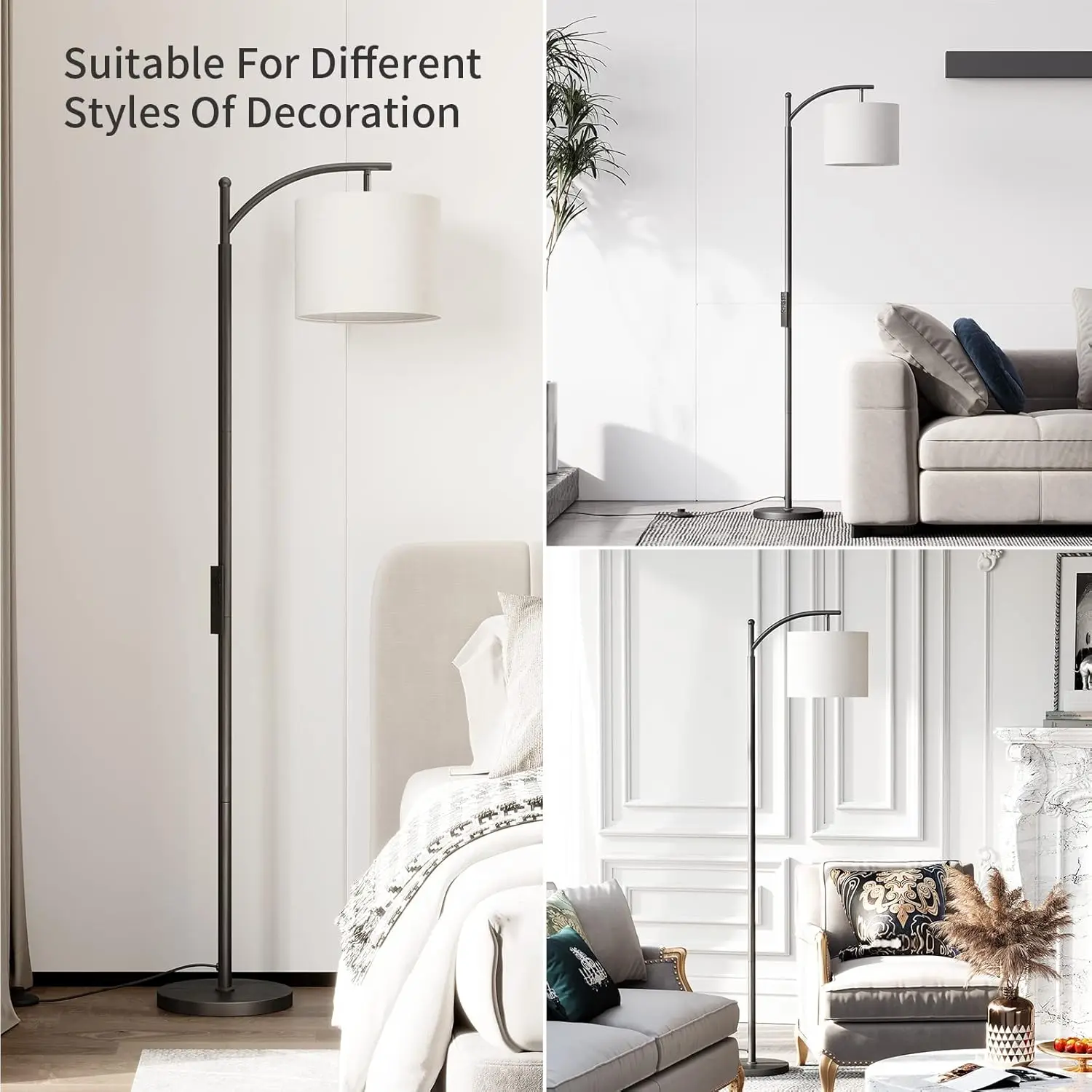 Modern Arc Floor Lamp with Remote Control, Stepless Dimmable Bulb, Metal Standing Lamp for Living Room, Bedroom