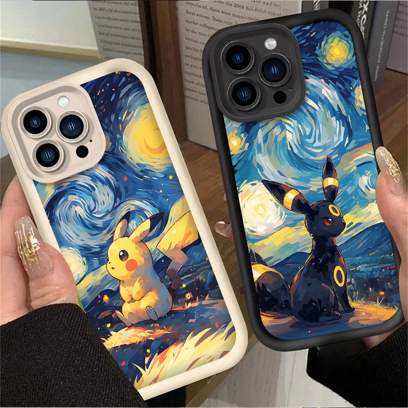 Soft Silicone Printing Phone Case for iPhone 16 15 14 13 12 11 Pro Max XS X XR 8 7 6S Plus SE 2020  Oil Painting P-Pokemon Cover