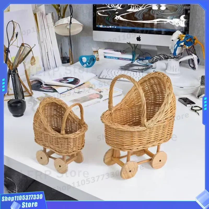 Floral Pattern Wicker Storage Basket for Kids Eco Friendly Multi Function Stroller Toy Photographic Props Baby Room Decor Eco