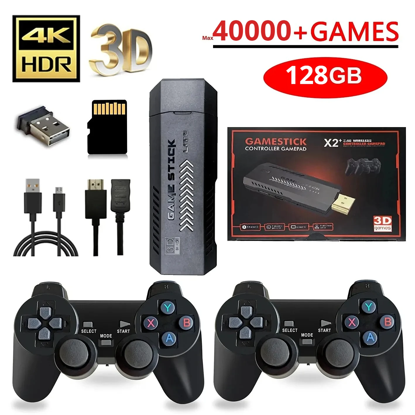 X2 Plus 64G 30000 Game GD10 Pro 4K Game Stick 3D HD Retro Video Game Console Wireless Controller TV 50 Emulator For PS1/N64/DC