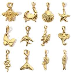 3Pcs/Lot Stainless Steel DIY Clip-On Charms Bee Snake Crab Fish Lobster Pendant for Women Bracelet Necklace Accessories