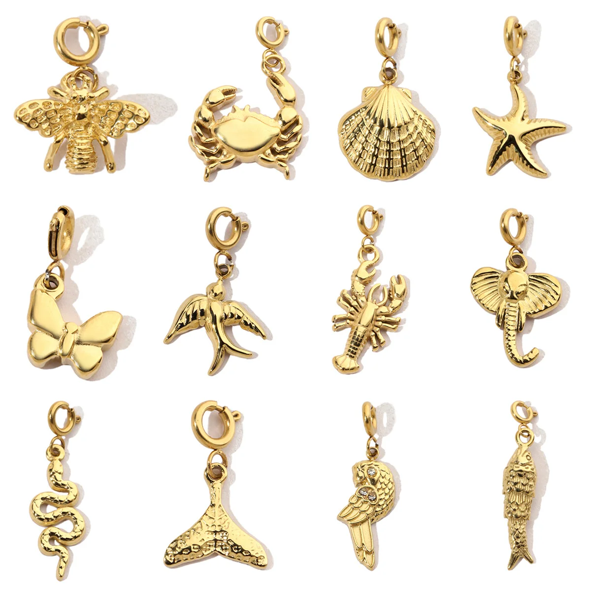 3 sztuk/partia ze stali nierdzewnej DIY Clip-On Charms pszczoła wąż krab ryba homar wisiorek dla kobiet bransoletka akcesoria naszyjnikowe