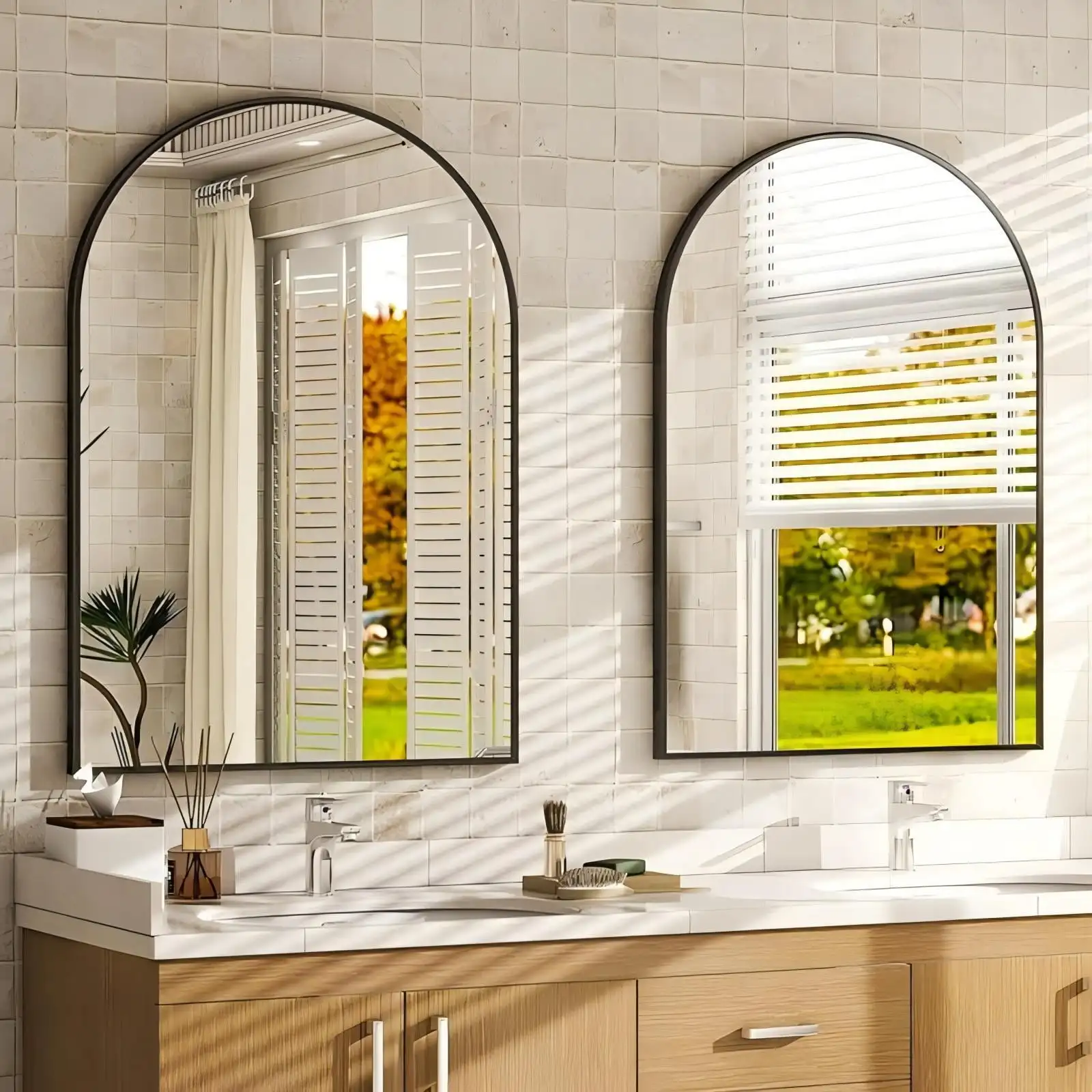 Anyrose-espelho do banheiro preto com quadro de liga de alumínio, parede vaidade, 26x8 polegadas