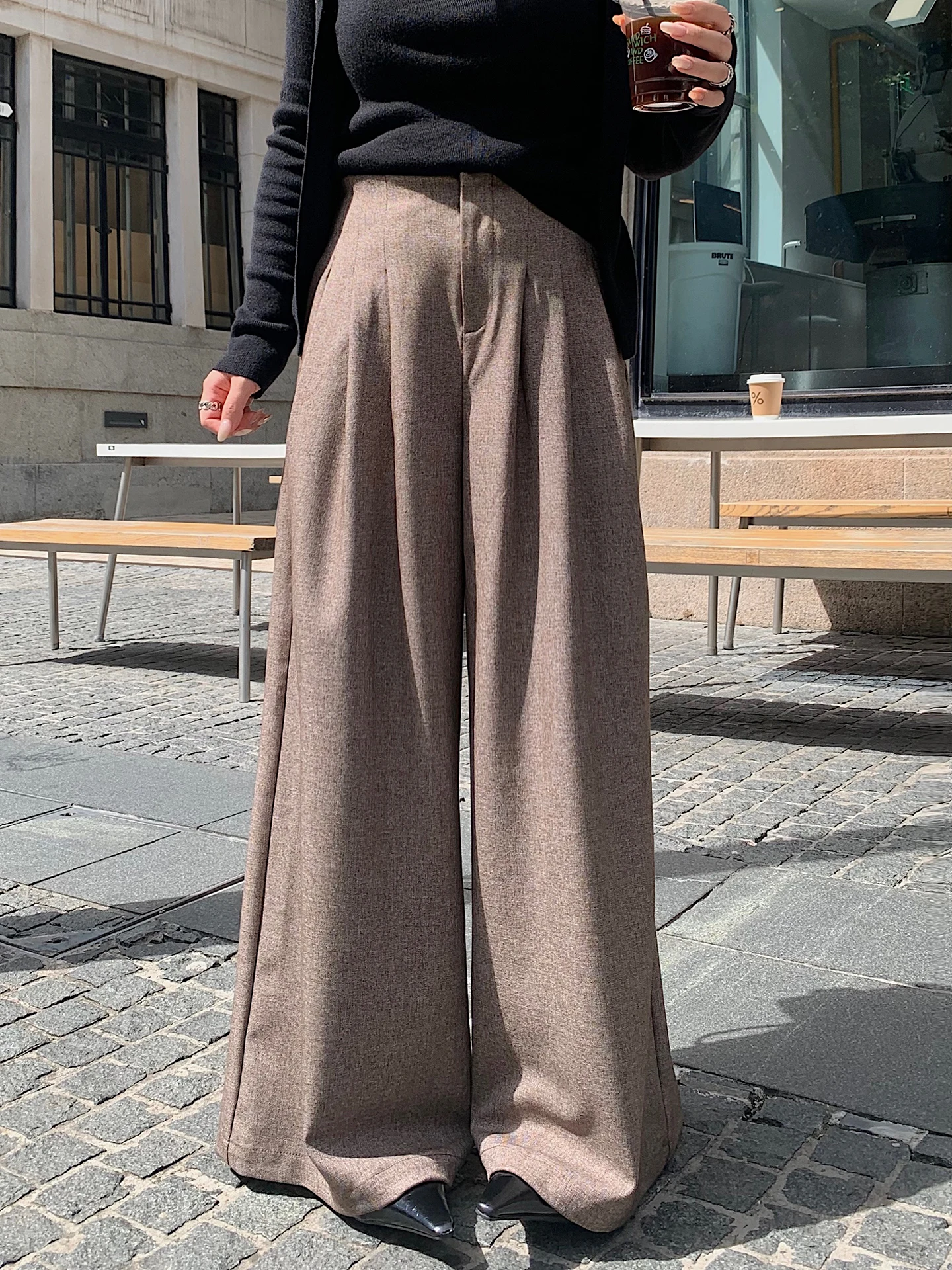 

Брюки-костюм с высокой талией для полных женщин, с эффектом драпировки, стройнящие, модные, для повседневной носки и офиса