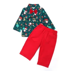 Autumn and winter casual fashion children's Christmas shirt set Christmas short-sleeved shorts set boys' two-piece set