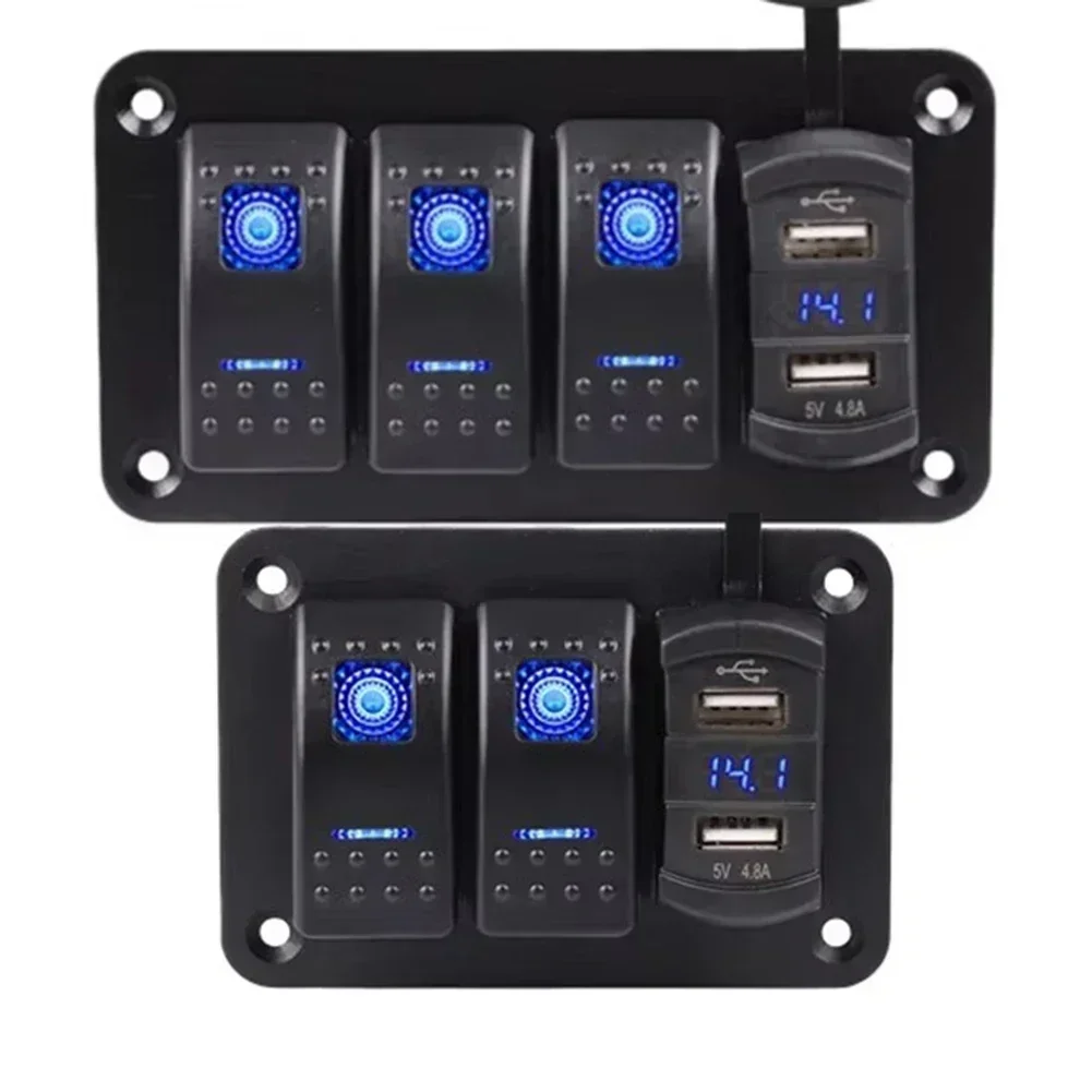 

3 4 Gang LED Marine Boat Rocker Switch Panel For Truck Boat Car Switch Panel Socket Circuit Breaker 12V 24V