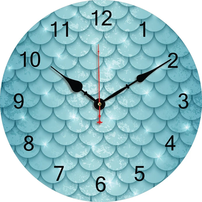 Mermaid Scales Wall Clock Kitchen Decor Wall Art Silent Non Ticking Large Round Wall Clocks For Living Room Bedroom Office