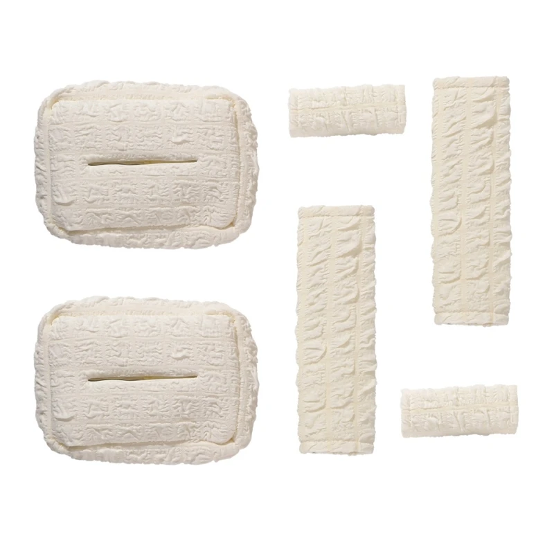 Matching Car Interior Accessory Set with Tissue Box Covers, Belt Pads and Grab Handle Covers for Daily Driving and Easy