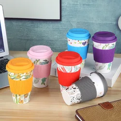 Newl Reusable Bamboo Fibre Coffee Cup Creative Fashion Coffee Tea Mug Wheat Straw Travel with Silicone Lid Mugs 400ml