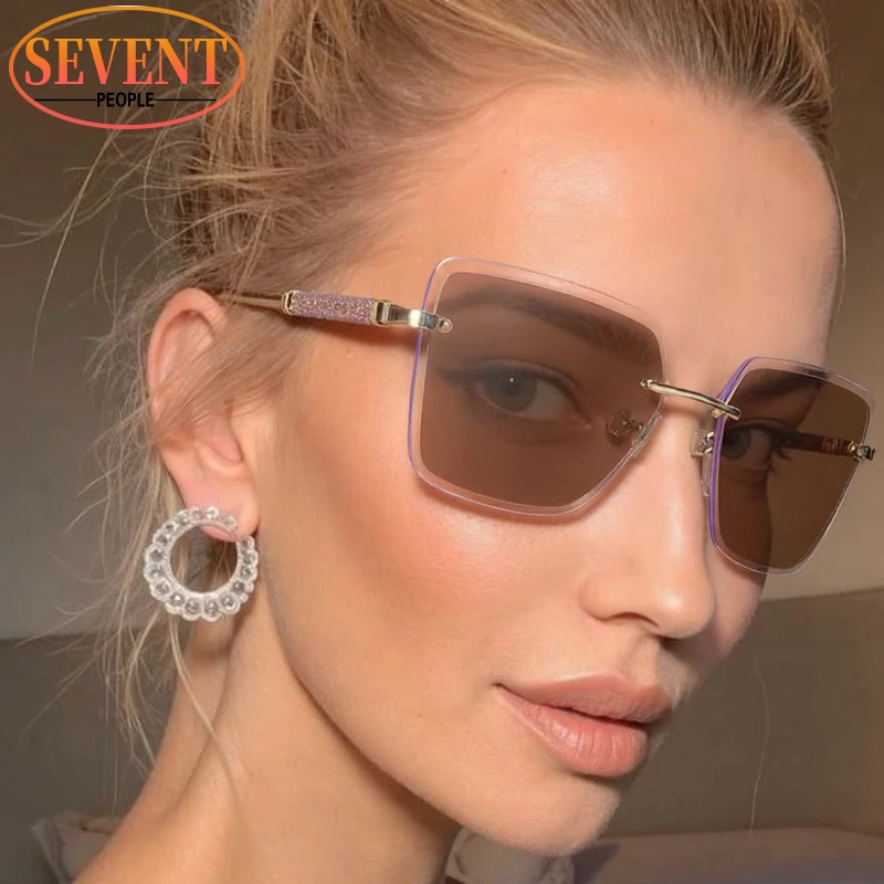 المتضخم مربع بدون شفة النظارات الشمسية اللونية النساء 2025 العلامة التجارية الفاخرة نظارات الكمبيوتر مكافحة الضوء الأزرق النظارات UV400 الظل #3