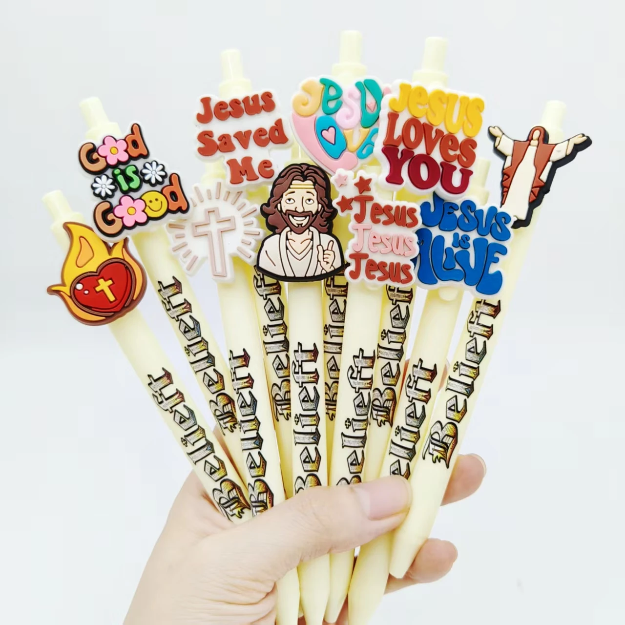 

8 шт./14 шт., шариковая ручка с нашивкой религиозной формы, бежевая серия, гелевая ручка с принтом