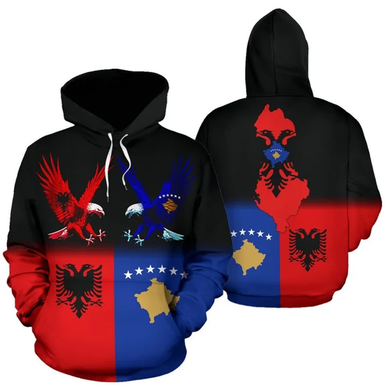 Albanian Flag Graphic Hoodies For Men 3D Printing Casual Long Sleeve Pullover Sweatshirts Men Women Tracksuit Jacket Sportswear