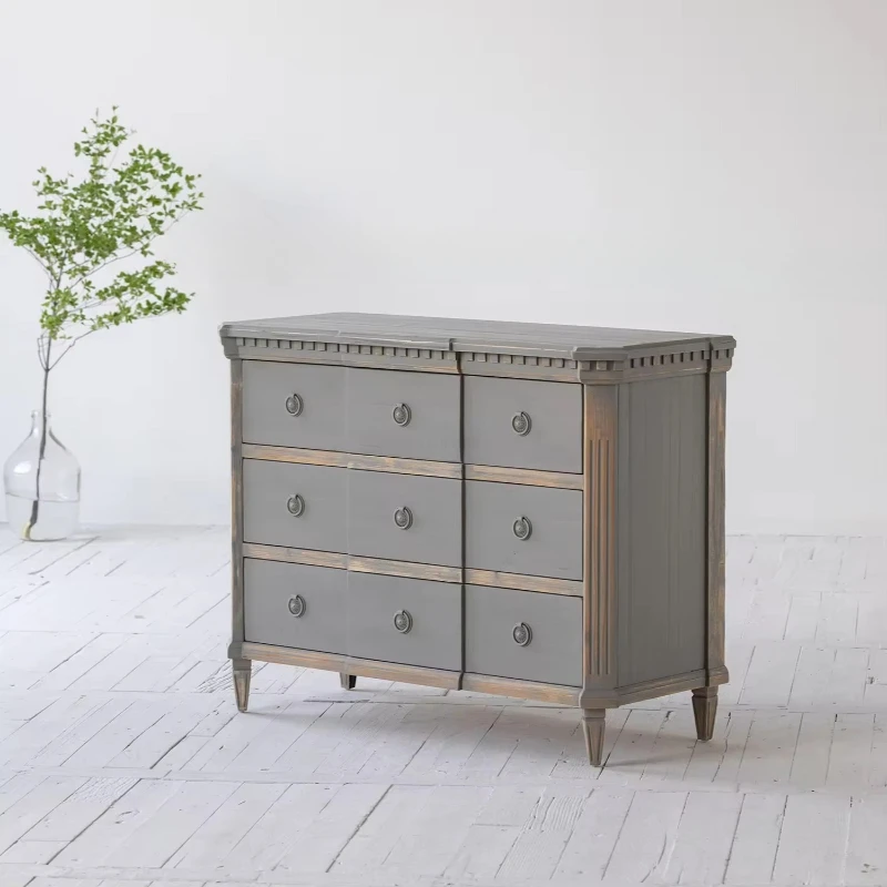 Vintage solid wood 6 drawer locker living room furniture
