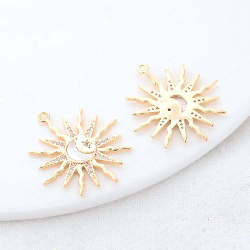 22*26Mm 14K Goud Kleur Messing En Zirkoon Sun Moon Star Charms Hangers Sieraden Maken Levert Diy kettingen Bevindingen Accessoires