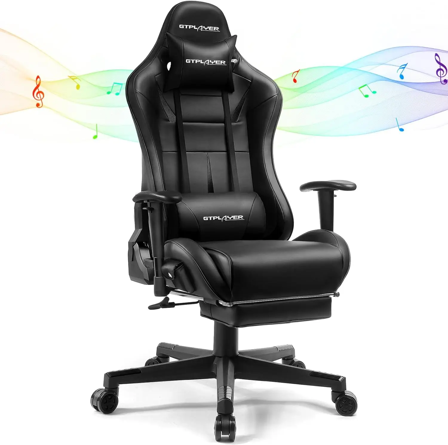 GTPLAYER Gaming Chair with Speakers Bluetooth, Ergonomic Office Desk Chair with Footrest & Lumbar Support, Height Adjustable