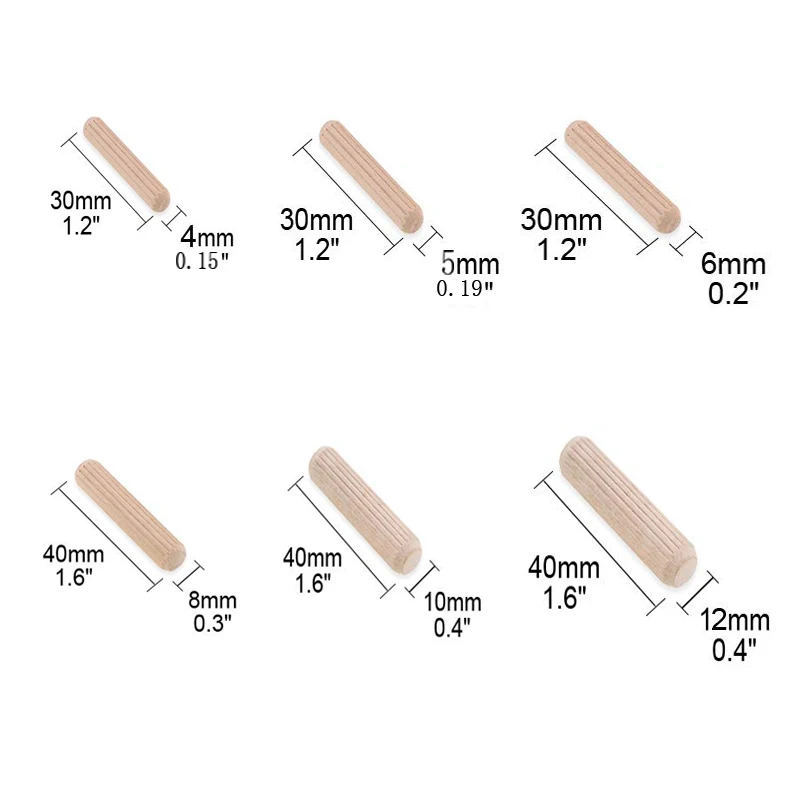 100-300 Stück Holzdübel für Schränke und Schubladen, Runde Rillen-Holzdübel, Möbelzubehör-Set – Detail 3