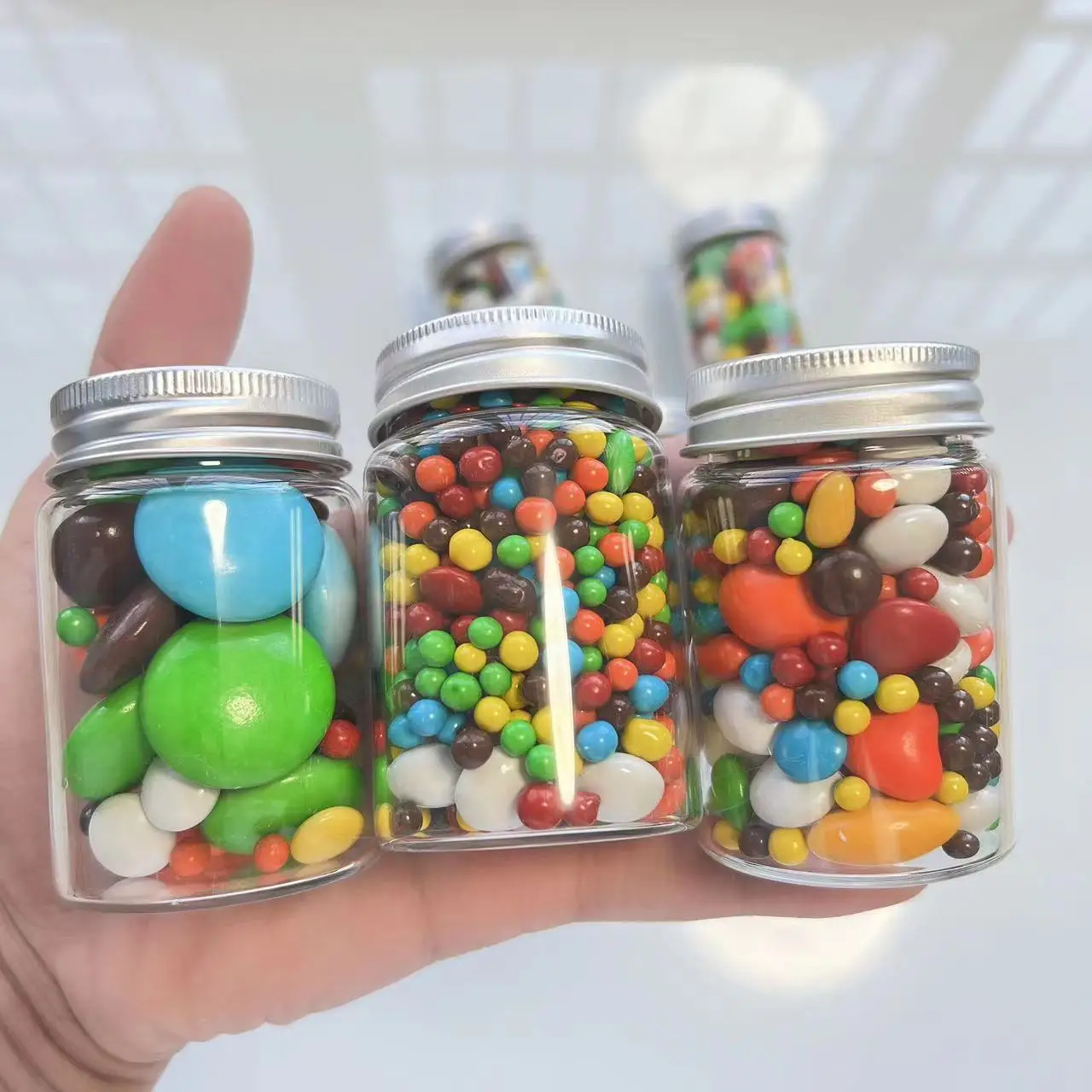 12 PCS 33*47*70mm 80ml small Glass Bottle Silver Screw cap Glass jars DlY Craft Transparent Candy container jars Vials