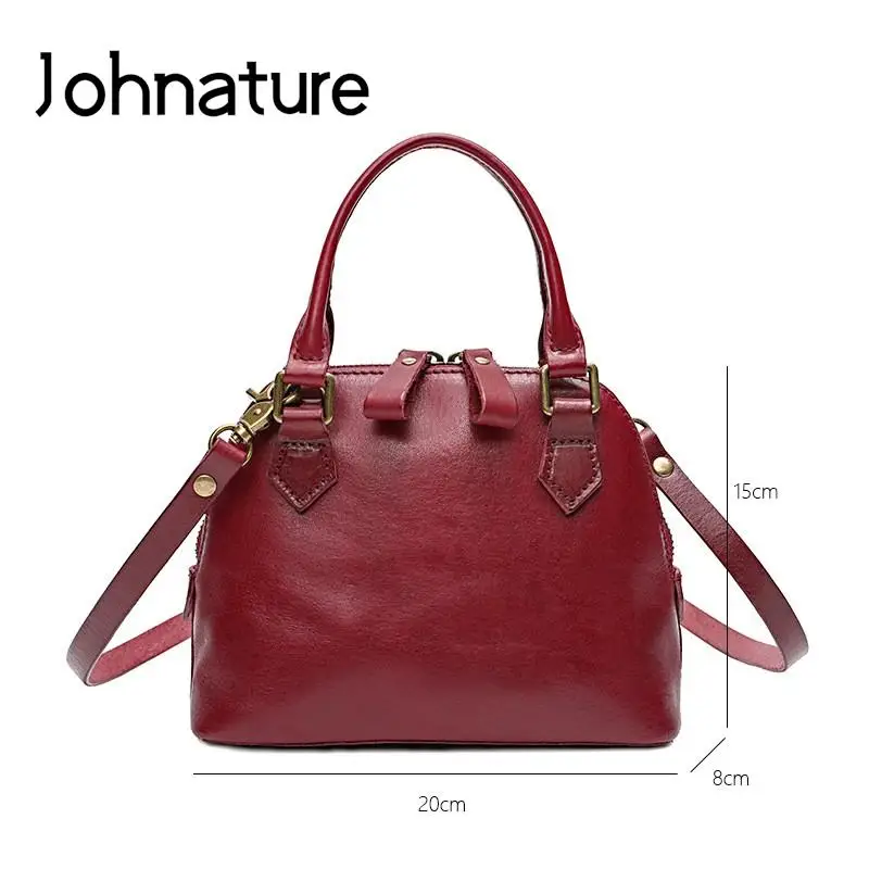 Johnature Genuine Leather Women Shell Bag 2024 New Versatile Solid Color Natural Real Cowhide Handbag Simple Small Shoulder Bags