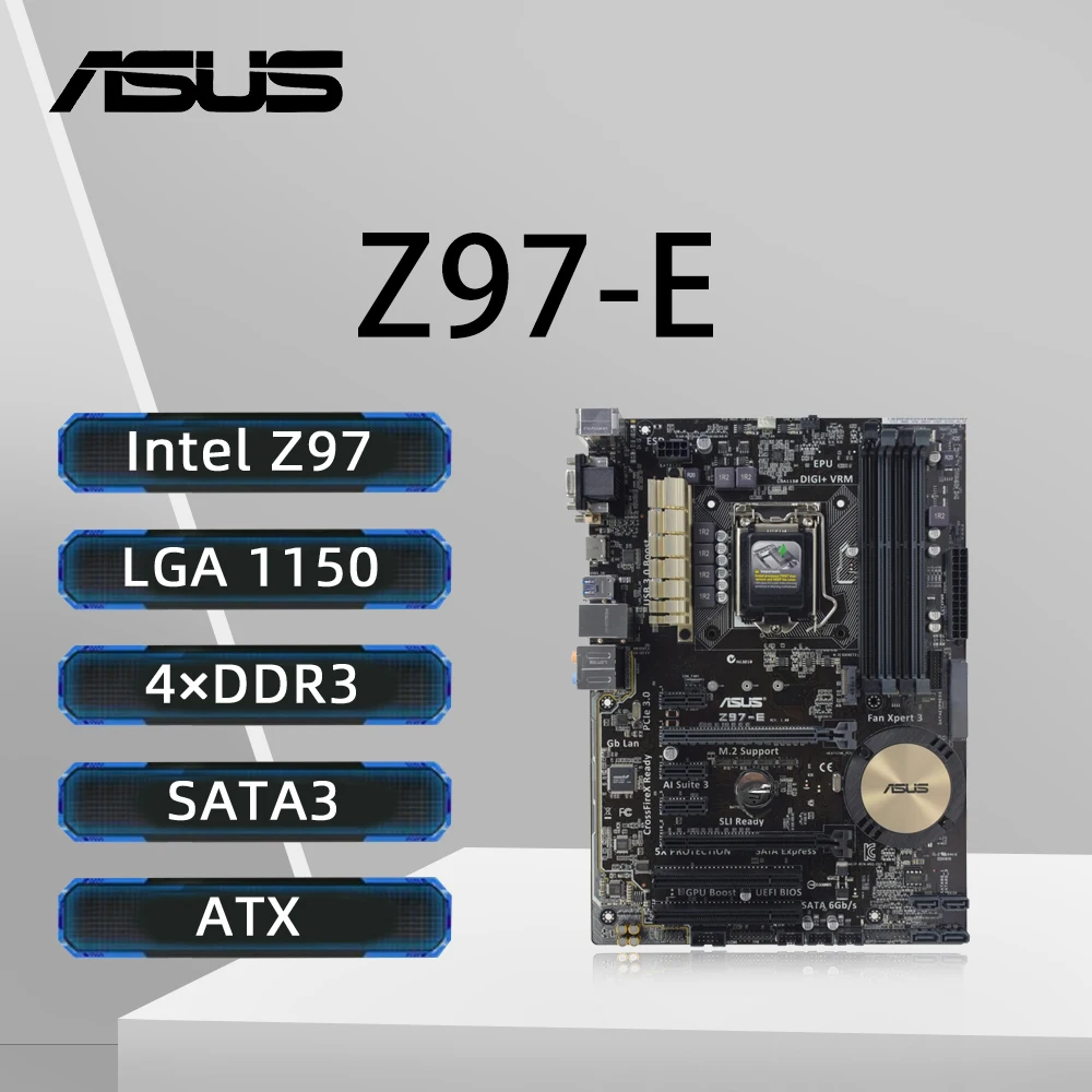 

ASUS Z97-E Motherboard LGA1150 Support i7-4790K i7-4770K i5-4690K i5-4670K CPU DDR3 3200MHz 2xM.2 HDMI ATX Z97 Mainboard
