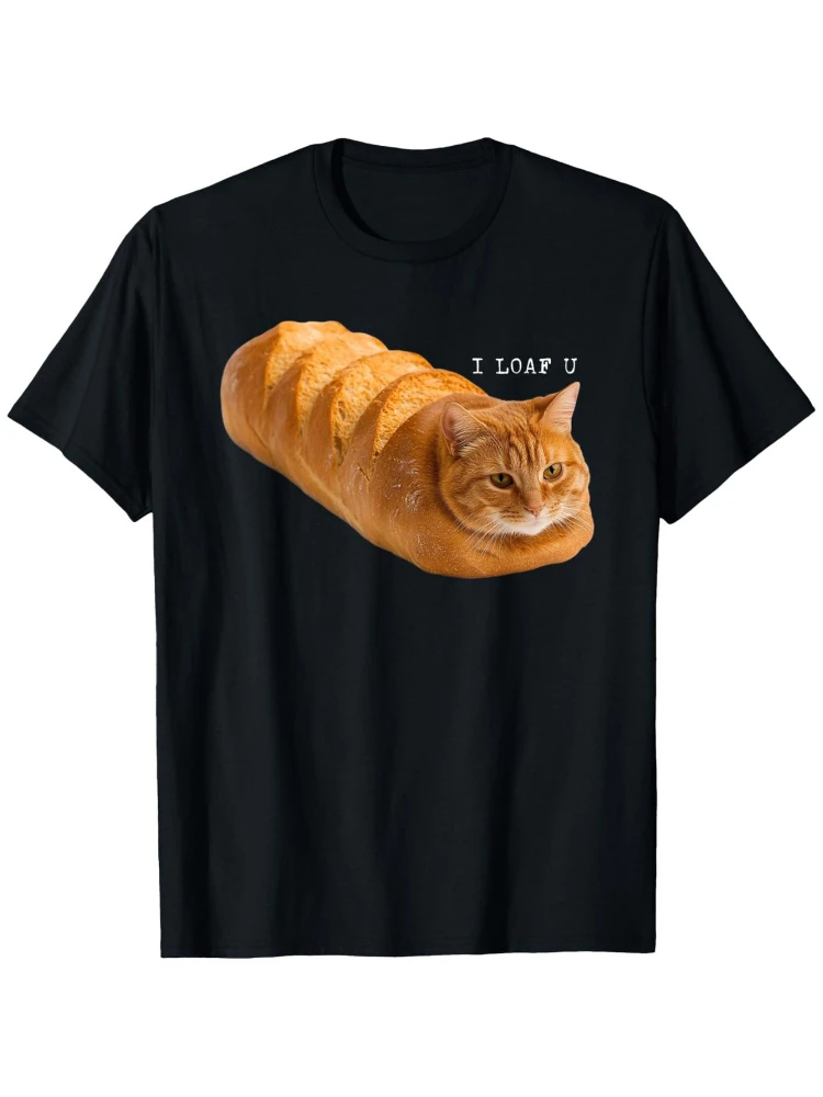 

Funny Cat Lover T-Shirt-"I Loaf U" Graphic with Orange Cat Design-100% cotton O-neck short sleeve printed men's T-shirt.
