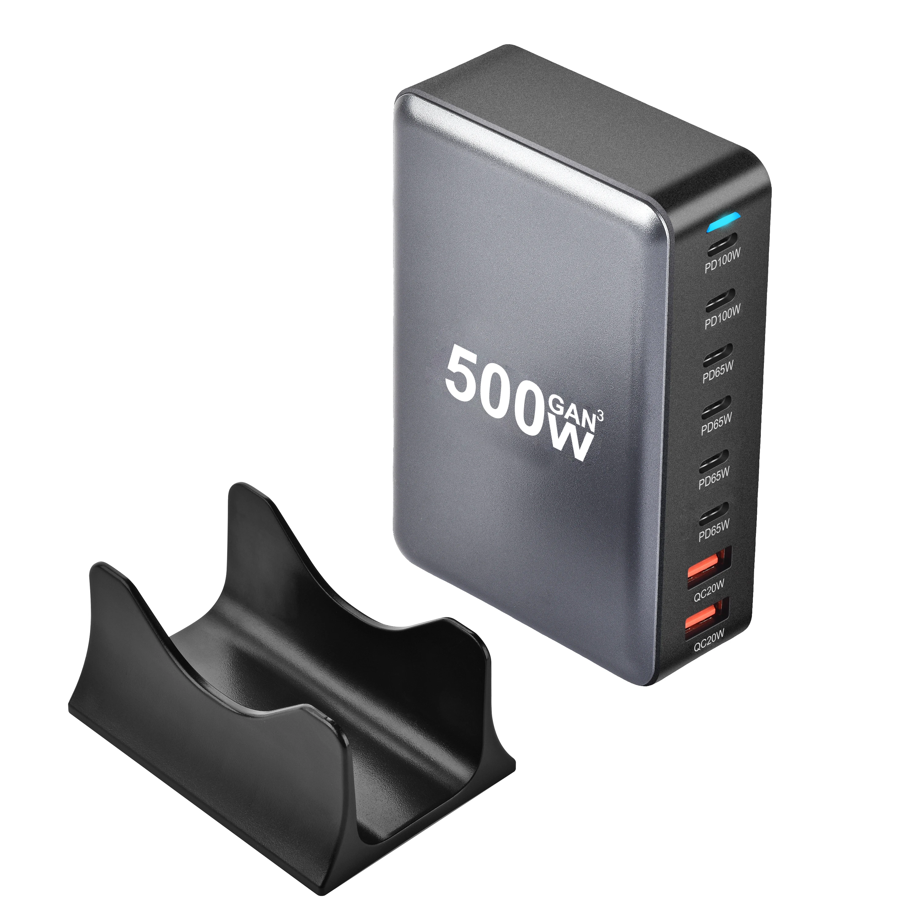 

500W Fast GAN Charger Block 2*PD 100W +4*PD 65W +2*USBA 20W Charging Ports 8 in 1USB-C Charging Station for Multiple Devices Com