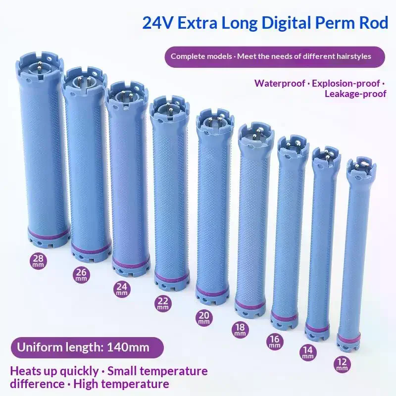 140mm 24V Digital Hair Hot Perm Rods Electric Heated Curlers Bars Rollers Wavy Hair Salon Barber Curling Spiral Styling Tools