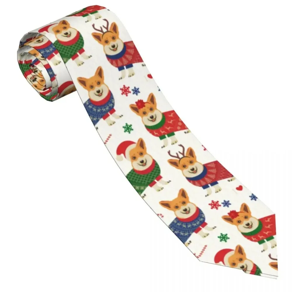 Mens Tie Classic Skinny Christmas Corgis Illustration Neckties Narrow Collar Slim Casual Tie Accessories Gift