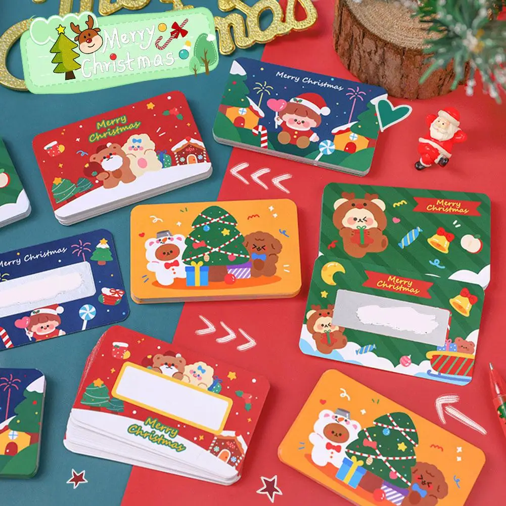 20 piezas/80 unidades de tarjetas navideñas para rascar, pegatinas recubiertas de película, etiquetas DIY, regalo de vacaciones, juego de fiesta, Vouchers de redención para niños