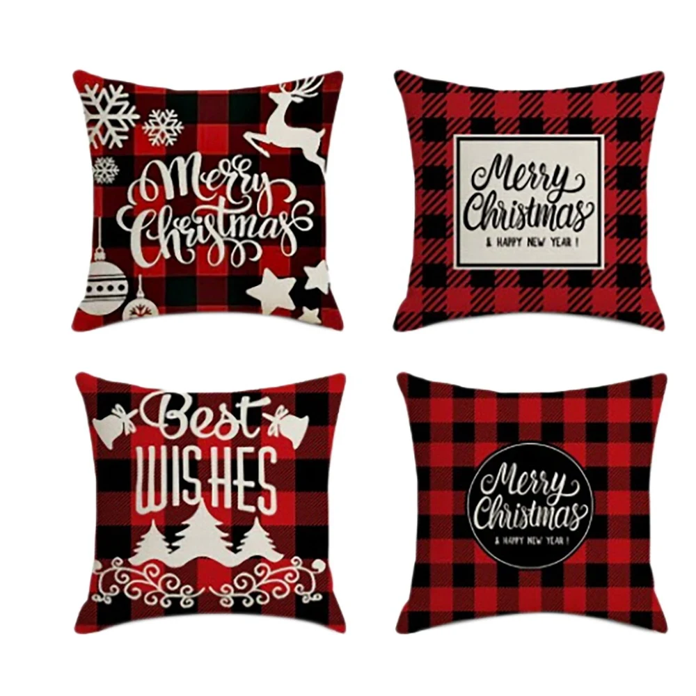 4Pcs Christmas Pillowcase Santa Square Home Decor Linen Pillow Cases Cushion Covers for Sofa Cozy Car Gift 45X45cm