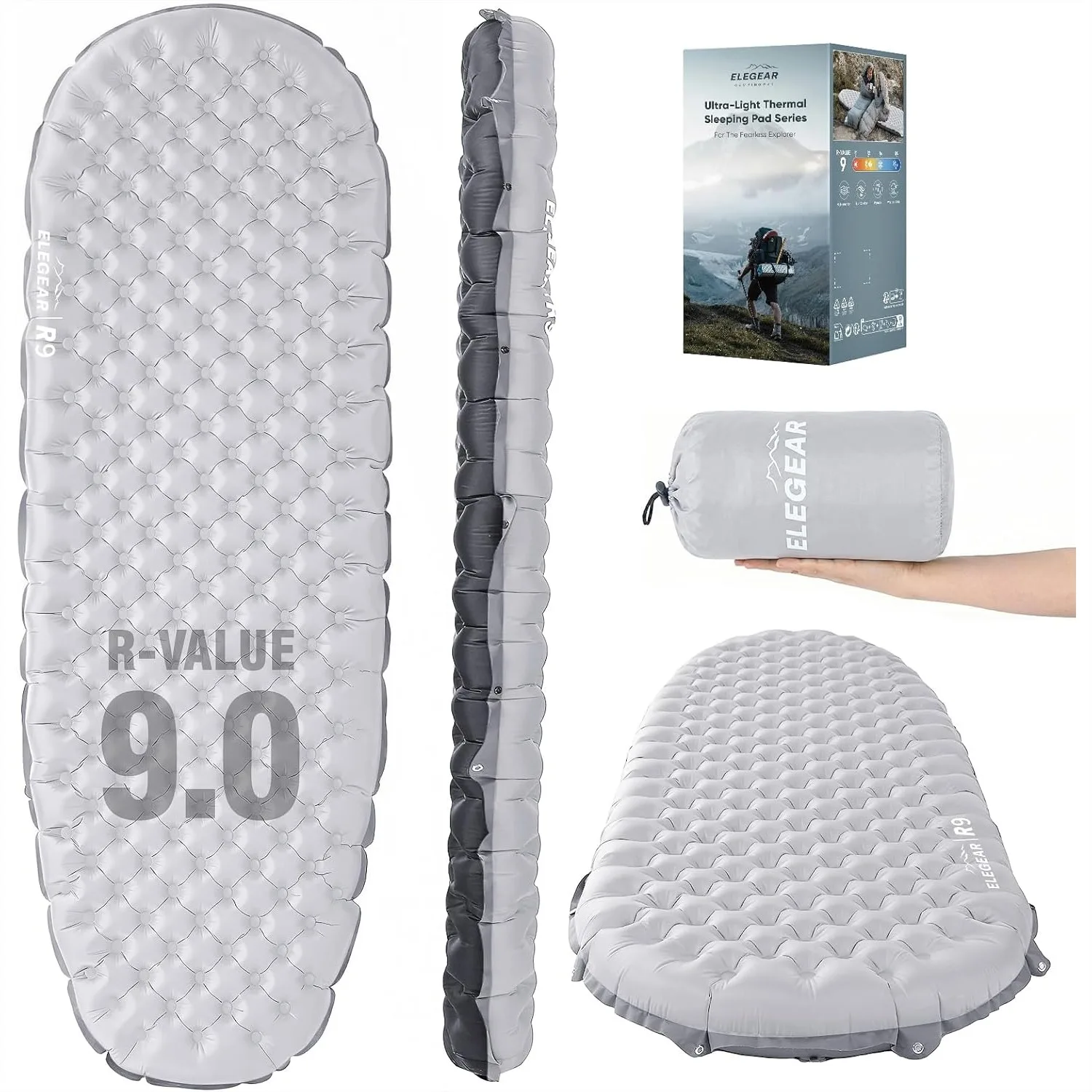 

Elegear CumbreX Sleeping Pad for Camping with 9 R-Value, 4" Thick Ultralight Camping Sleeping Mat for All Seasons, Insulated