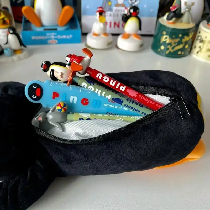 Kawaii Pingu Plushie Pencil Bag Cartoon Cute Funny Large Capacity Student Stationery Storage Bag Birthday Gift Children's Prize