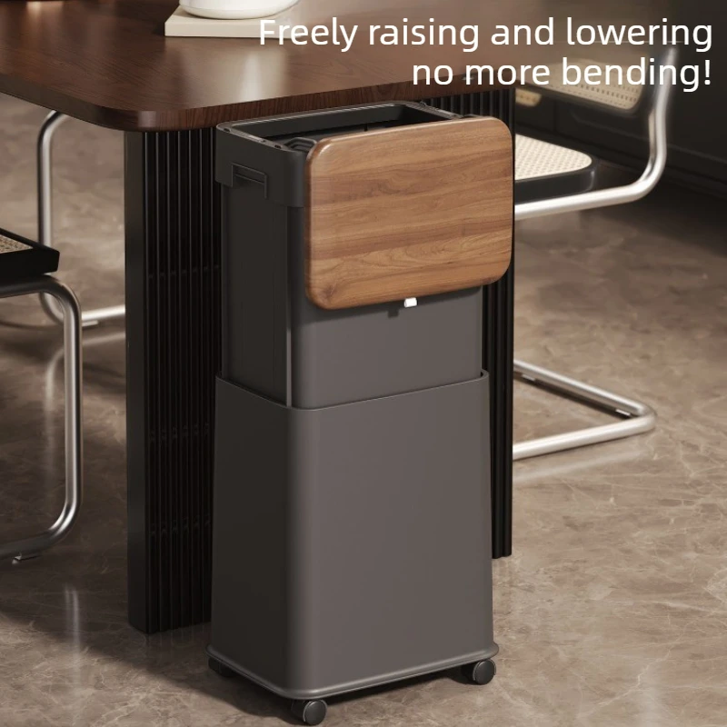 Adjustable Height Trash Can with Wheel Luxury Living Room Wastebasket Minimalist  Movable Litter Bins Kitchen Bathroom Dustbin