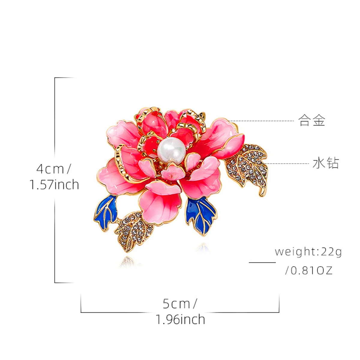 Rinhoo Elegant Pink Blue Peony Flower Brooch For Women Imitation Pearl Rose Floral Pin Bouquet Plant Badge Wedding Party Jewelry