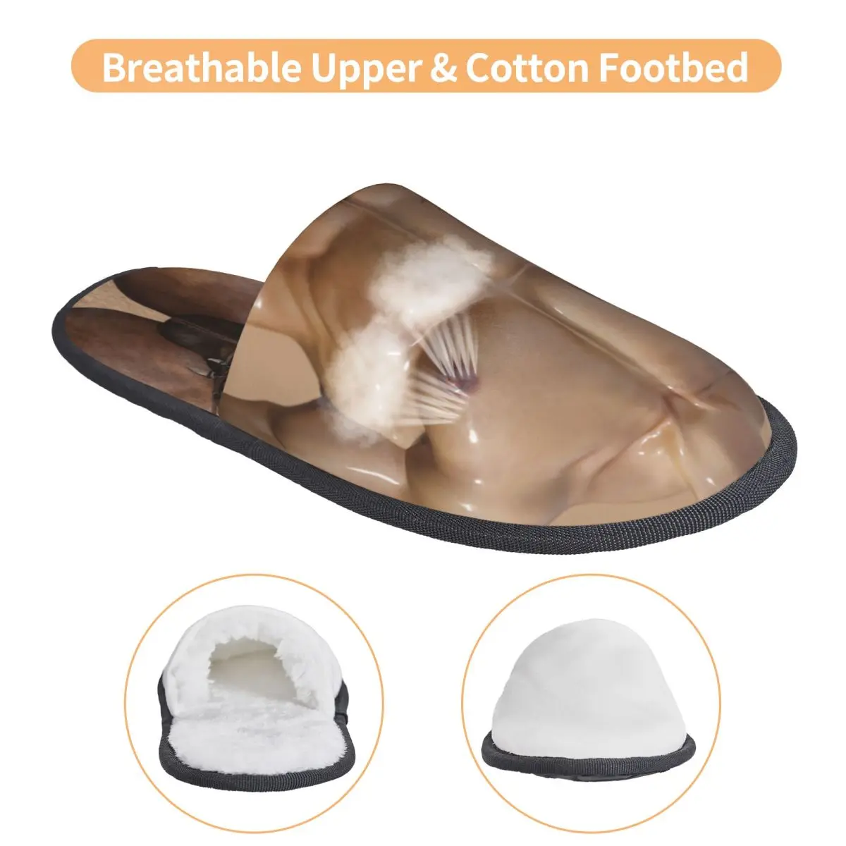 Custom Funny Muscle Man Soft Memory Foam House Slippers Women Hairy Belly Comfy Warm Anti-skid Sole Slipper