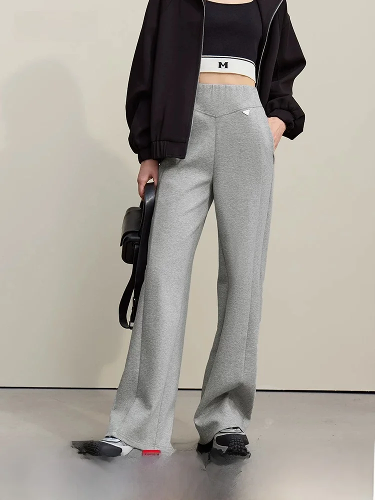 

Spring New Style Pure Color Casual College Style Elastic Knitted Cotton Air Layer Wide Leg Long Pants Women's Style Brand