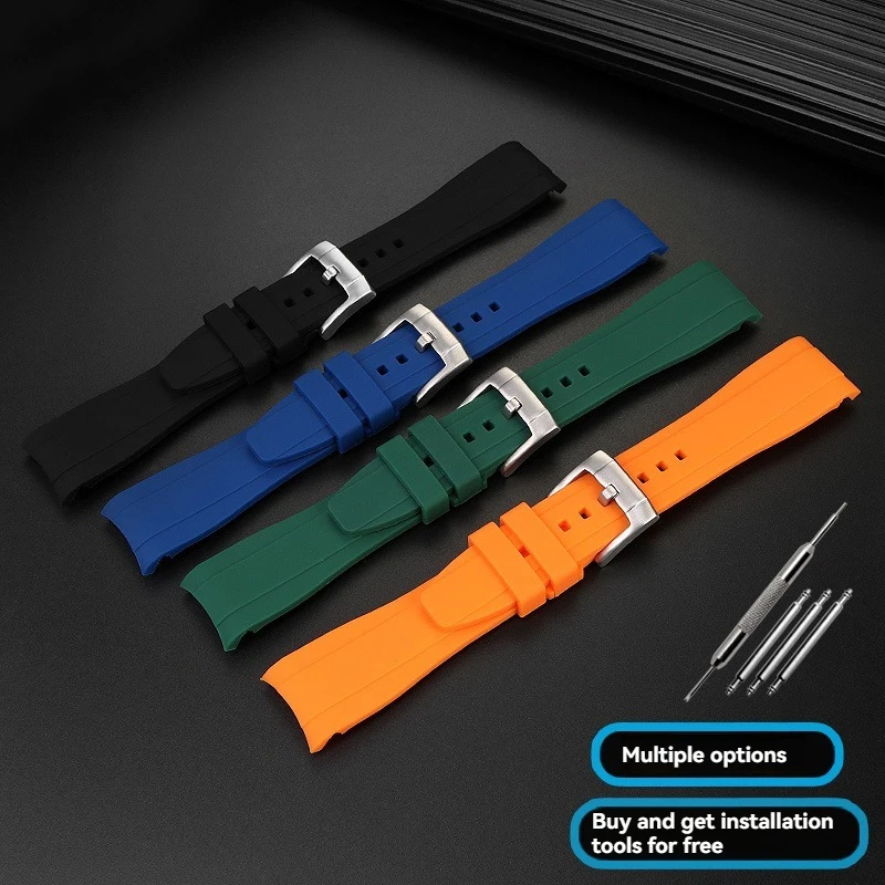 롤렉스 Submariner, Seiko, Citizen, Tissot용 20mm 21mm 22mm 곡선 엔드 실리콘 고무 시계 스트랩 |   유니버설 스포츠 손목밴드