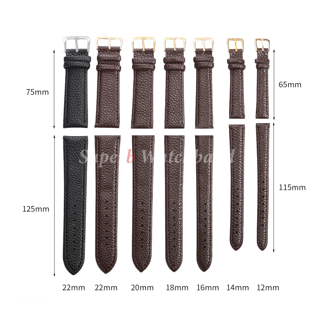 Ремешок для часов из искусственной кожи 12 мм, 14 мм, 16 мм, 18 мм, 20 мм, ремешок для часов для мужчин и женщин, ремешок для часов с узором личи, черный, коричневый, замена