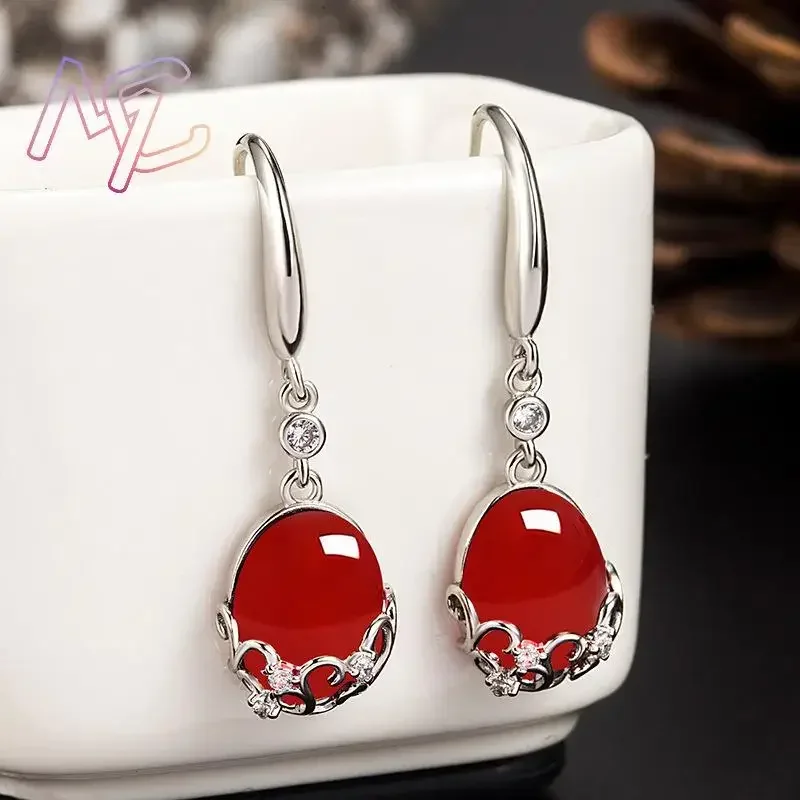 Natural Jade Agate Flower Earrings Carved Gemstone Real Jewelry Charm Talismans Stone Amulet Gifts for Women Lucky