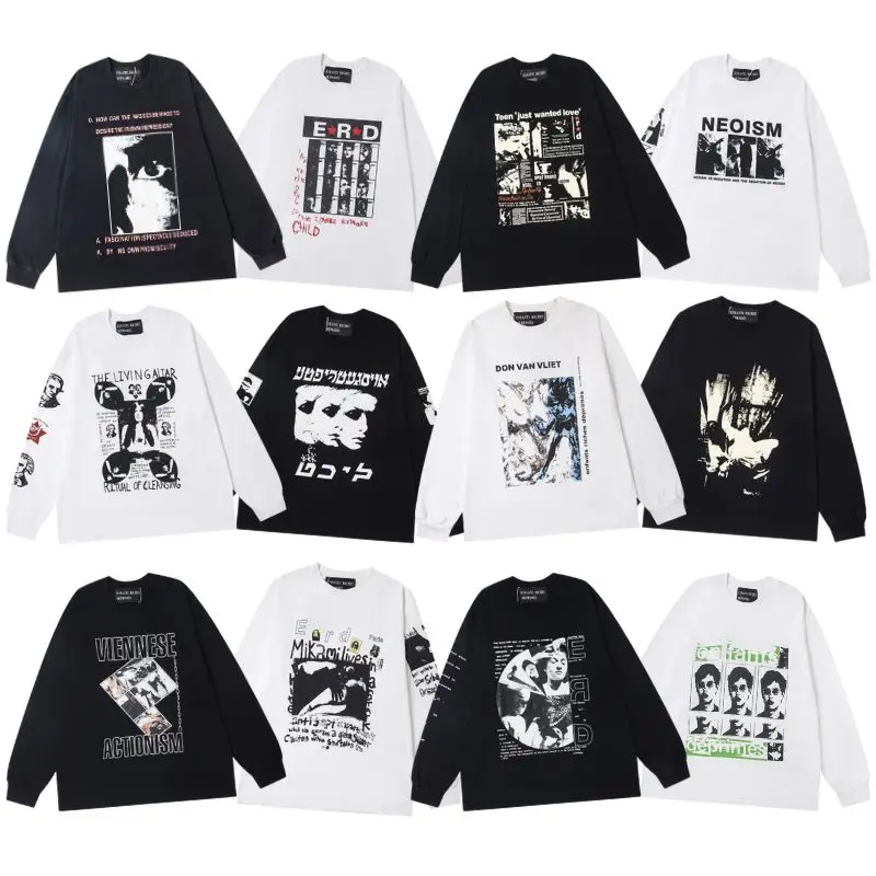 

Men Women Cotton Graffiti Abstract Portrait Print Tshirts Vintage ERD Long Sleeve Street Casual Loose Round Neck Sweatshirts