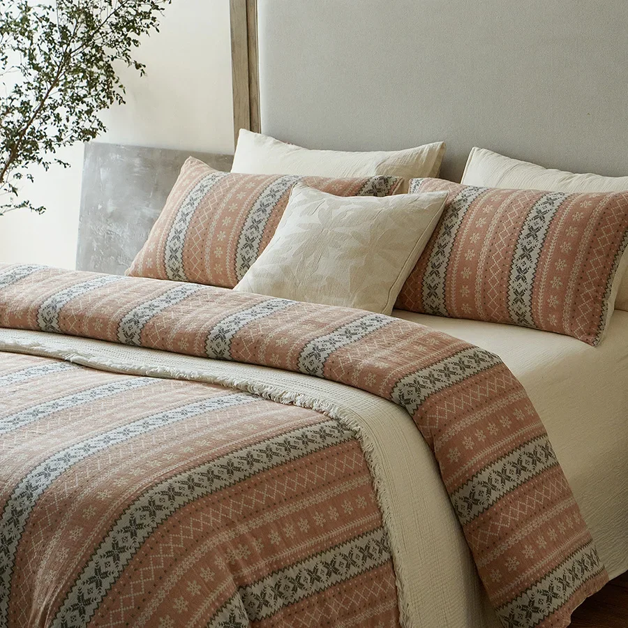 100% Cotton Japanese style Jacquard Soft Bedding Set 4 pcs Chic Duvet Cover Flat Bed Sheet Pillowcases Bedding Set