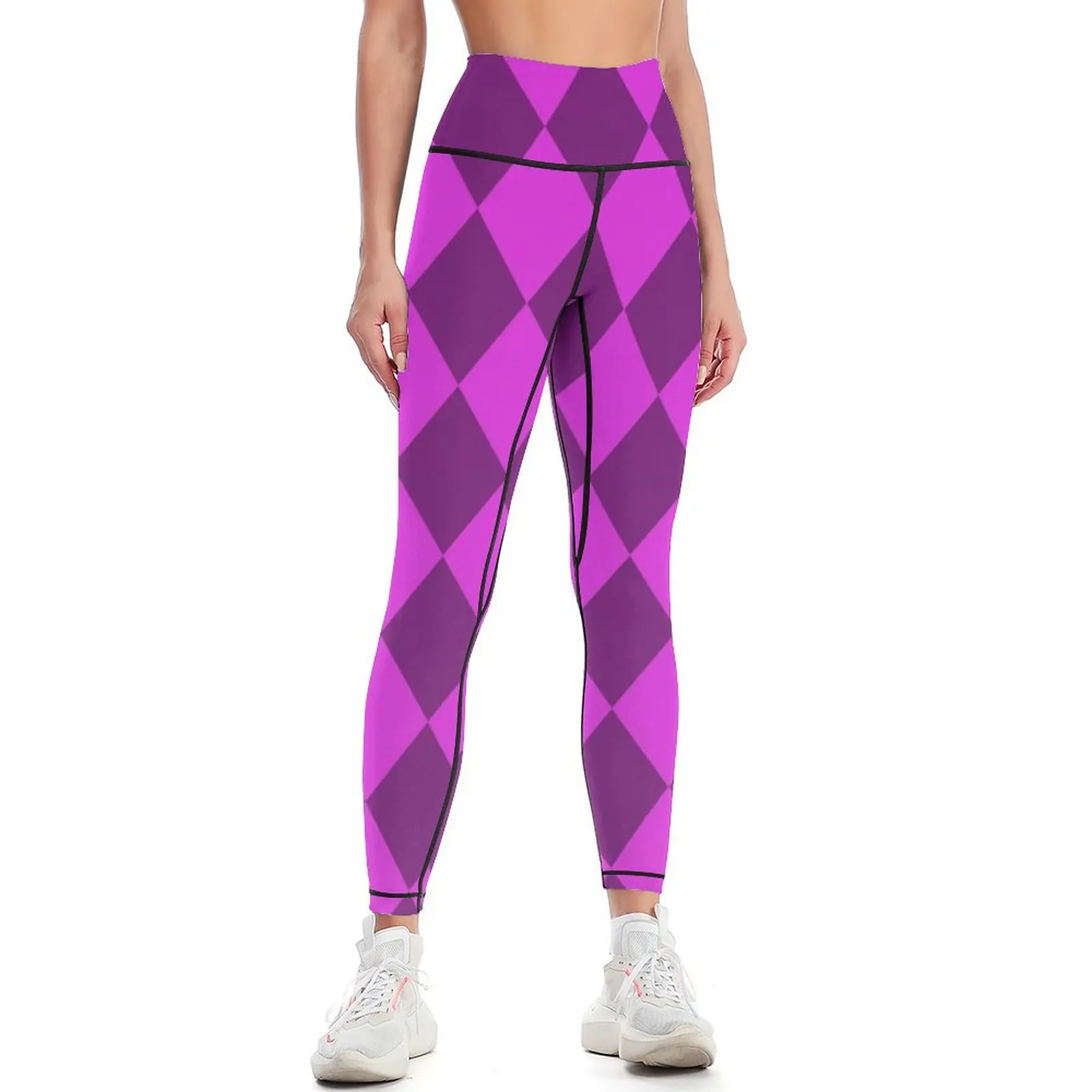 Pink and purple Lozenge Harlequin pattern Leggings Sports female gym's sportswear active wear Womens Leggings